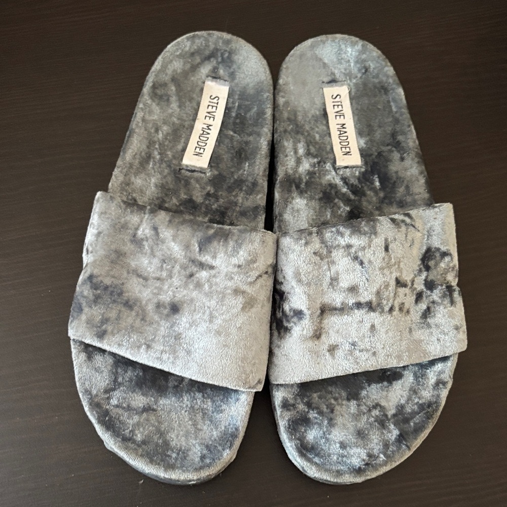 Steve Madden Charcoal Velvet Slides